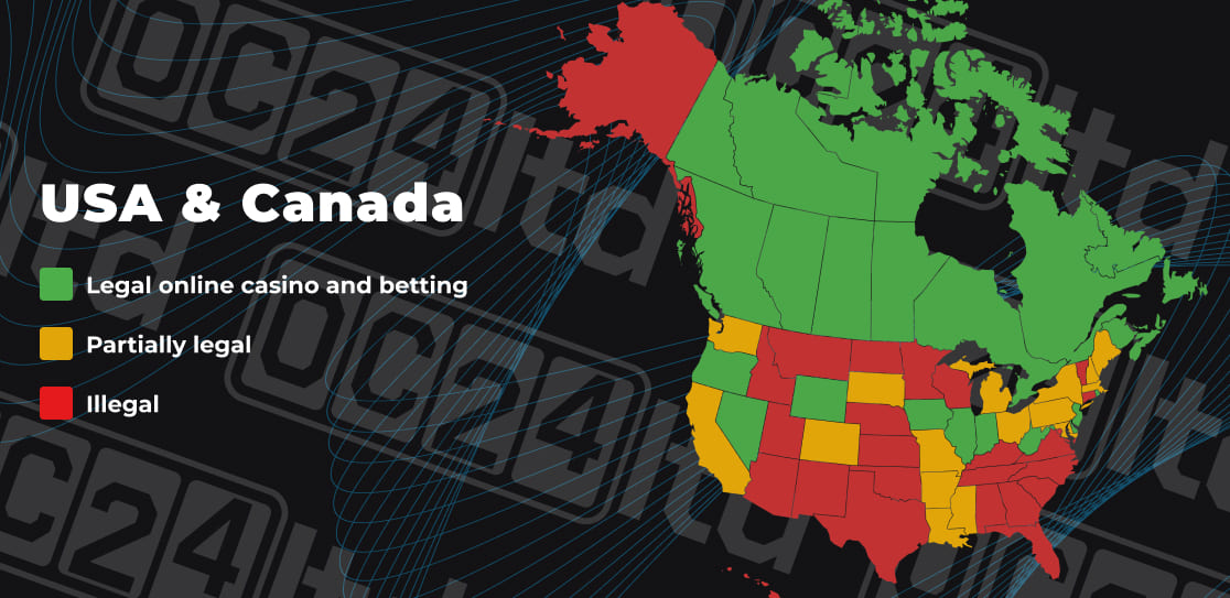 USA and Canada gambling regulation map USA and Canada gambling regulation map
